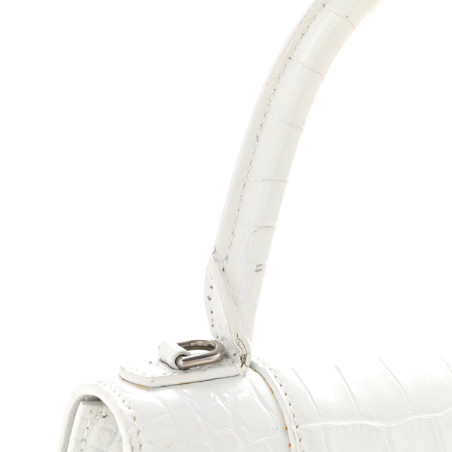Calfskin Crocodile Embossed Small Hourglass Top Handle Bag White