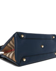 Derby Calfskin House Check Medium Banner Tote Ink Blue