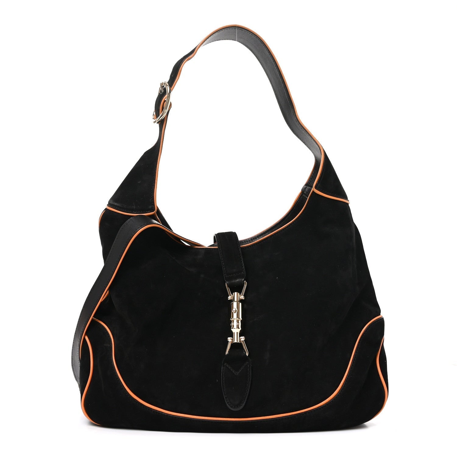 Nubuck Medium New Jackie Shoulder Bag Black Orange