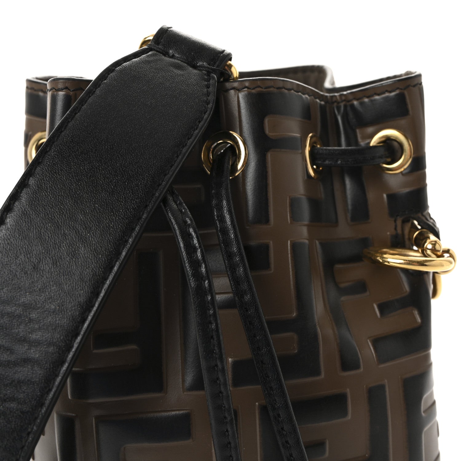 Vitello Liberty F is FNDI Bi-Color FF 1974 Embossed Mini Mon Tresor Bucket Bag Maya Black