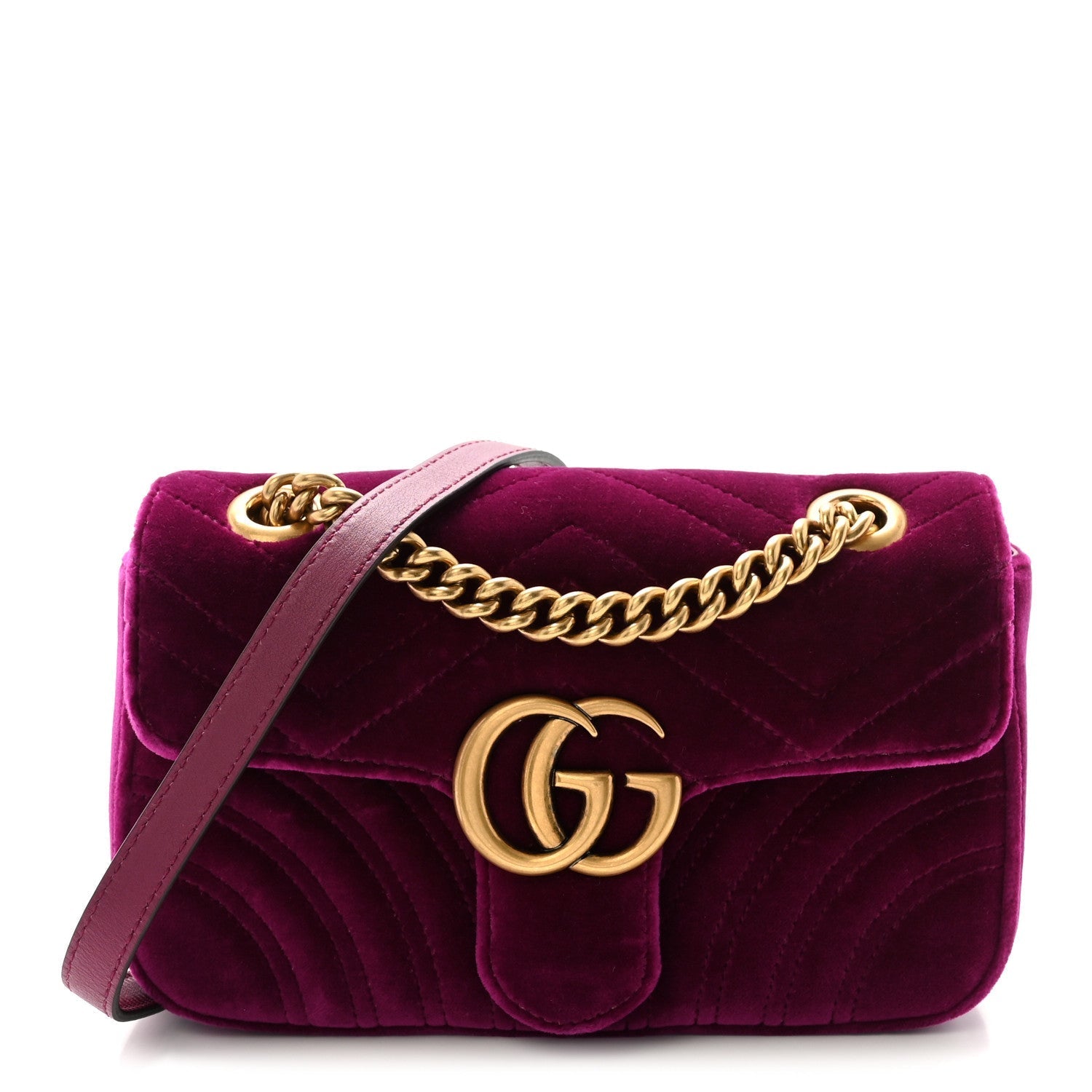 Velvet Matelasse Mini GG Marmont Shoulder Bag Fuchsia Violet Cyclamen