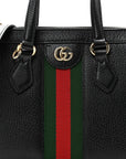 Textured Calfskin Web Small Ophidia Tote Bag Black