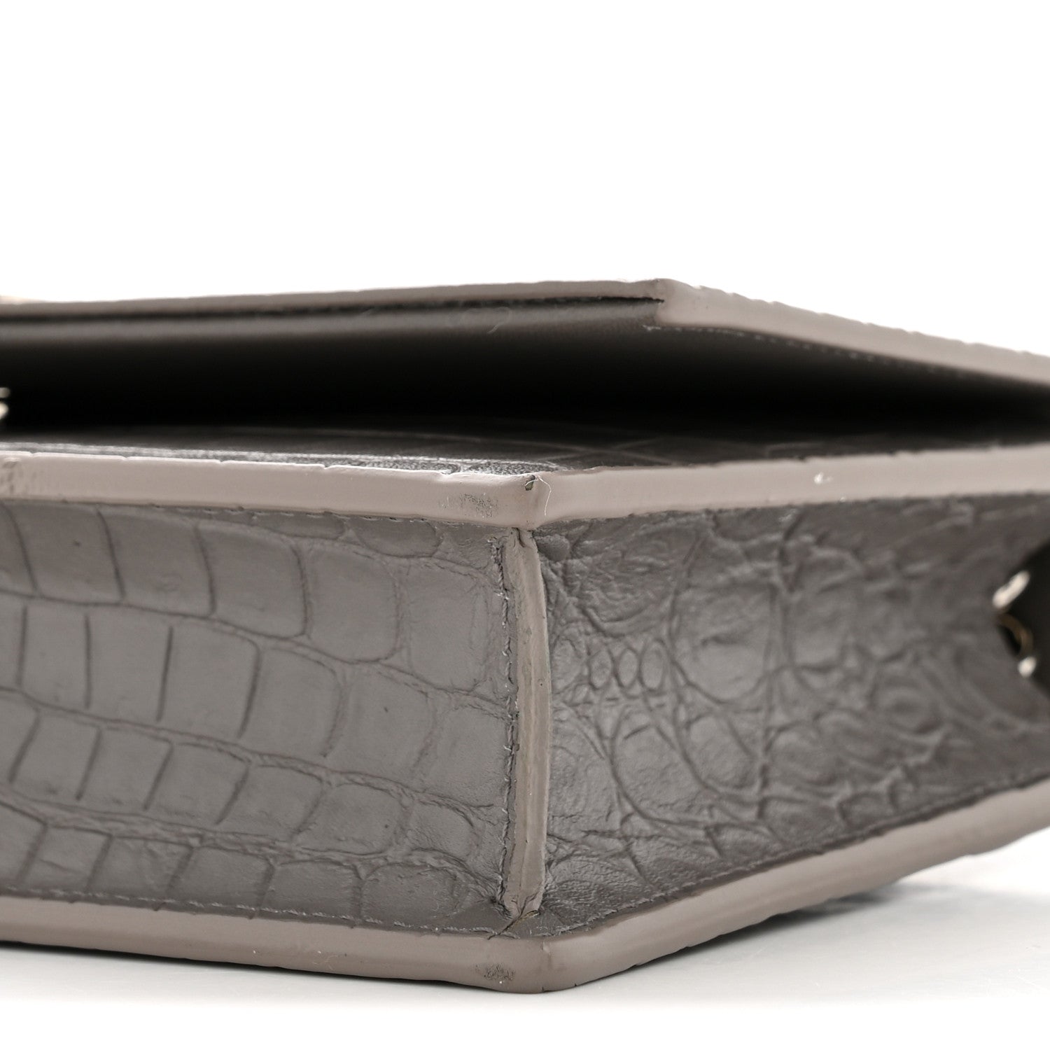 Calfskin Crocodile Embossed Kate Monogram Tassel Chain Wallet Fog