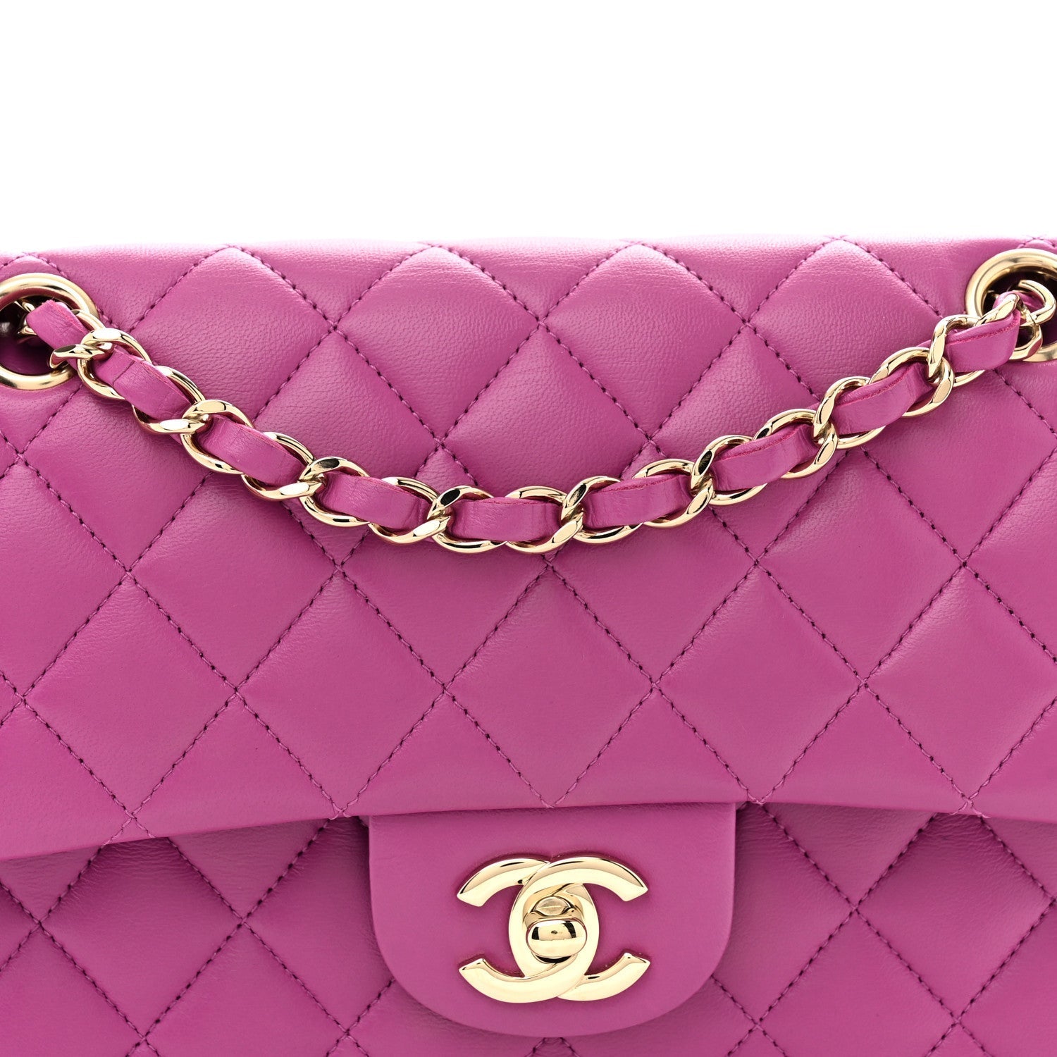 Lambskin Quilted Small Double Flap Purple