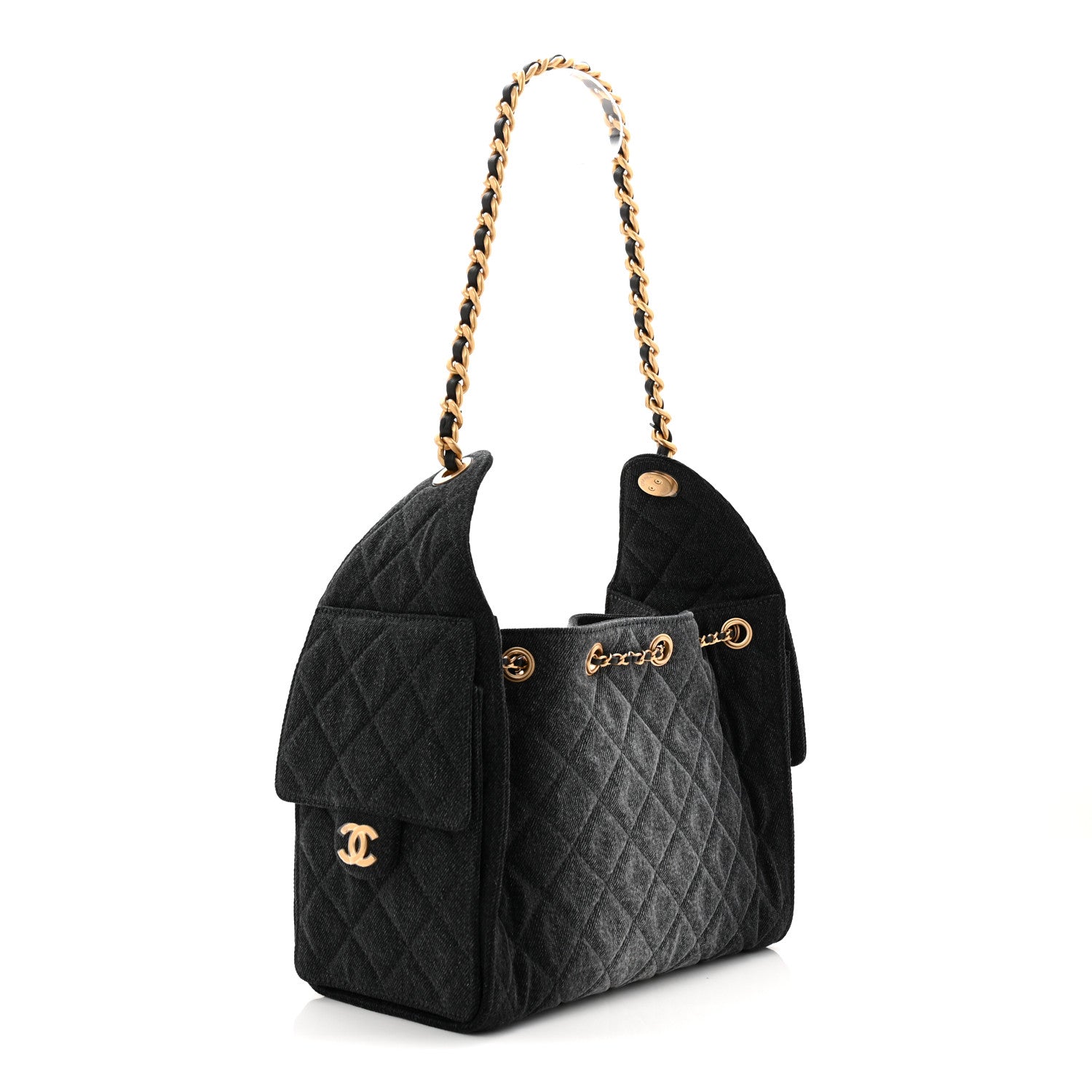 Washed Denim Quilted Small CHNL 25 Handbag Black
