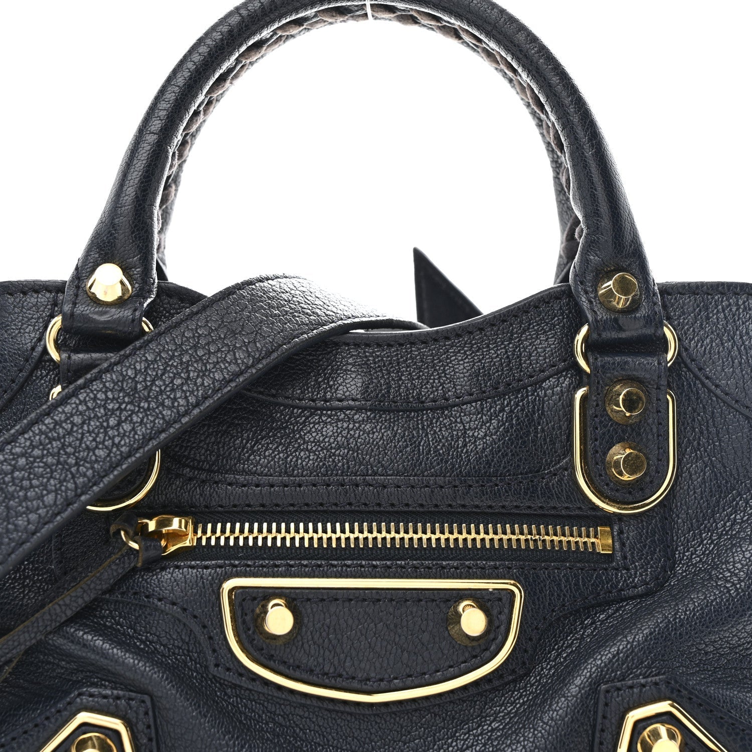 Chevre Gold Metallic Edge Hardware Mini City  Bleu Nuit Dark Sea