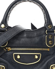 Chevre Gold Metallic Edge Hardware Mini City  Bleu Nuit Dark Sea