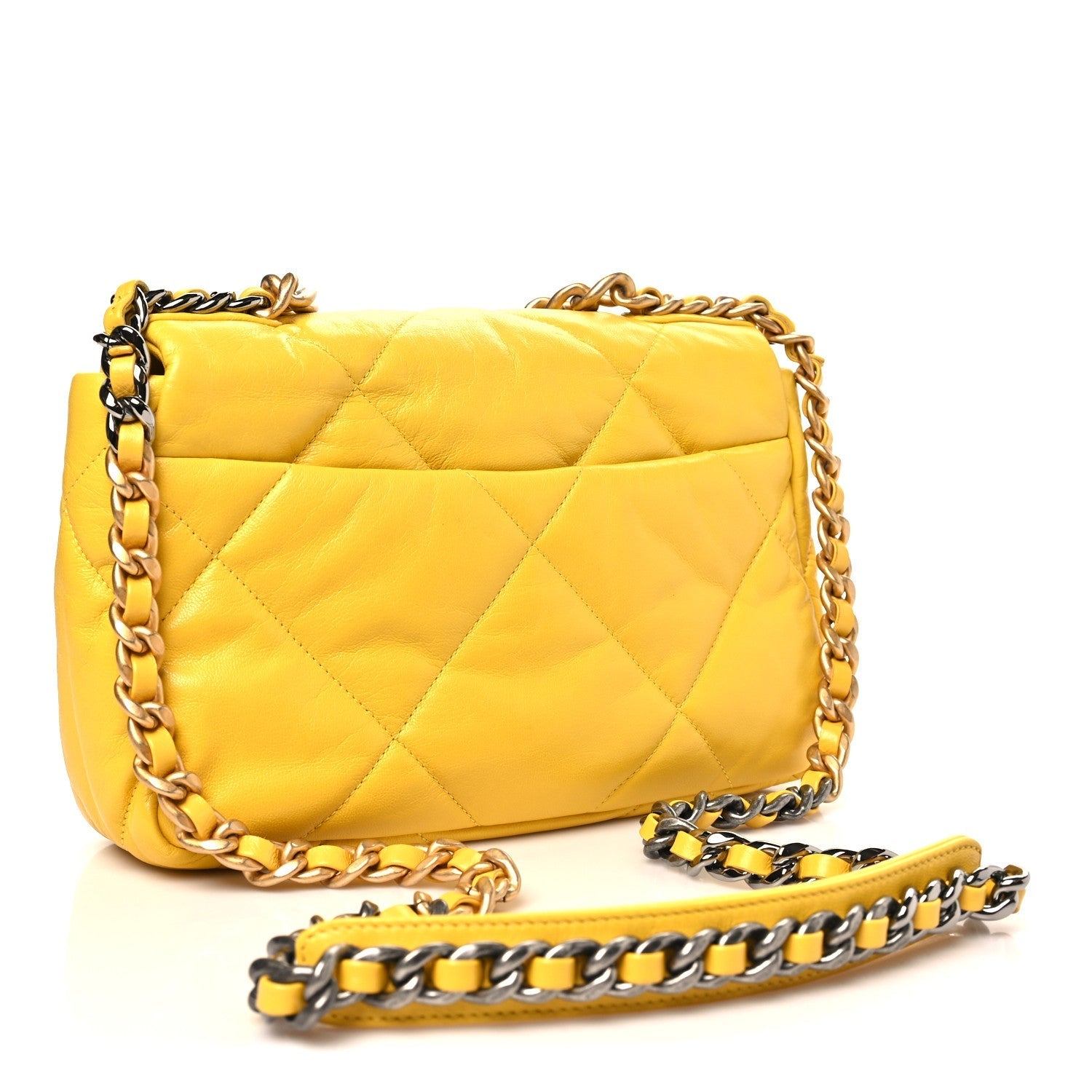 Shiny Goatskin Quilted Medium CHNL 19 Flap Yellow