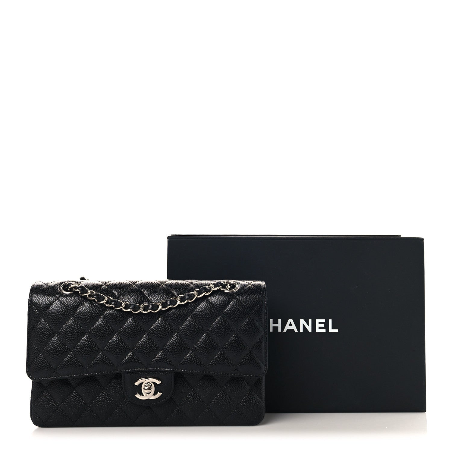 Caviar Quilted Medium Double Flap Black