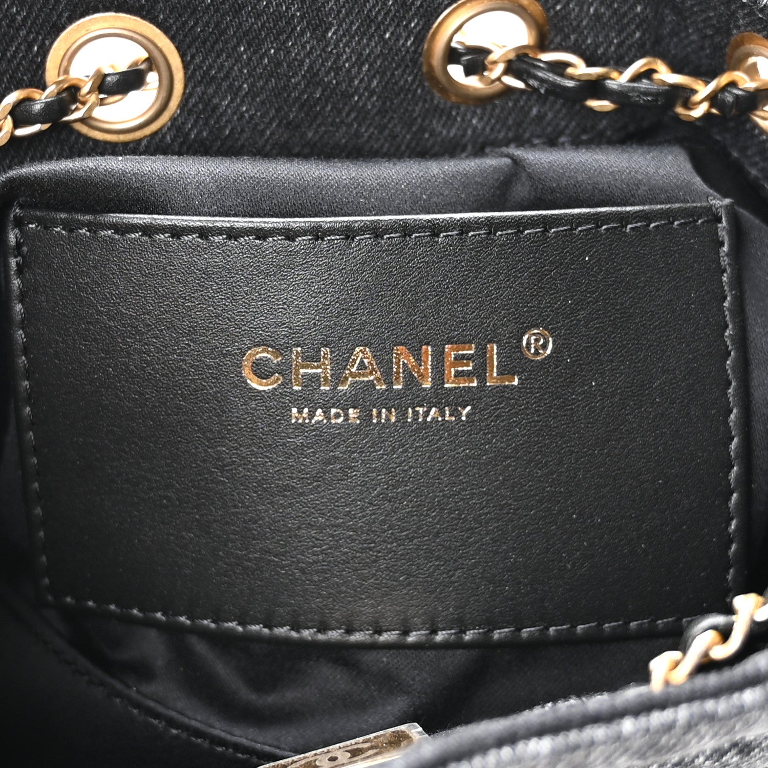 Washed Denim Quilted Mini CHNL 25 Handbag Black