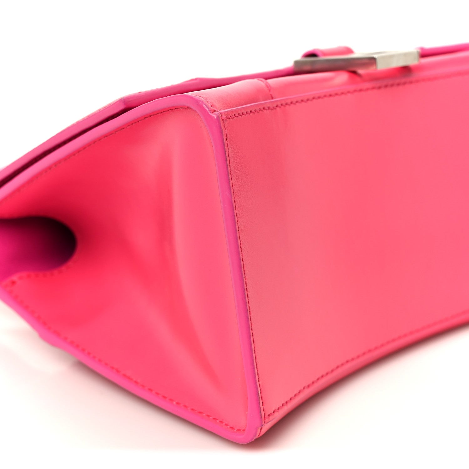 Shiny Box Calfskin Small Hourglass Top Handle Bag Acid Fuchsia