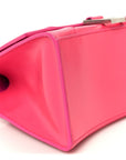 Shiny Box Calfskin Small Hourglass Top Handle Bag Acid Fuchsia