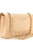 Caviar Quilted Medium Double Flap Beige