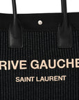 Raffia Linen Calfskin Small Rive Gauche Tote Black