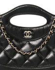 Shiny Crumpled Calfskin Quilted Nano 31 Shopping Bag Black