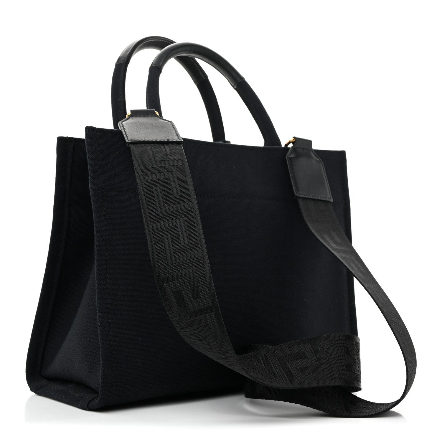 Canvas Studded Small Logo Tote Bag Black