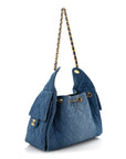 Washed Denim Quilted Small CHNL 25 Handbag Blue