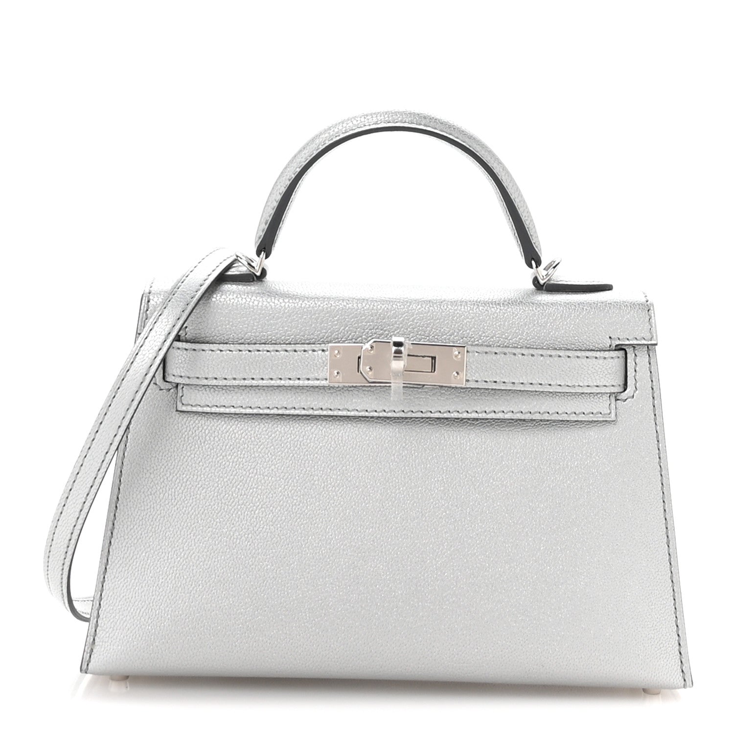 Metallic Chevre Chamkilight Mini Kelly Sellier 20 Argent