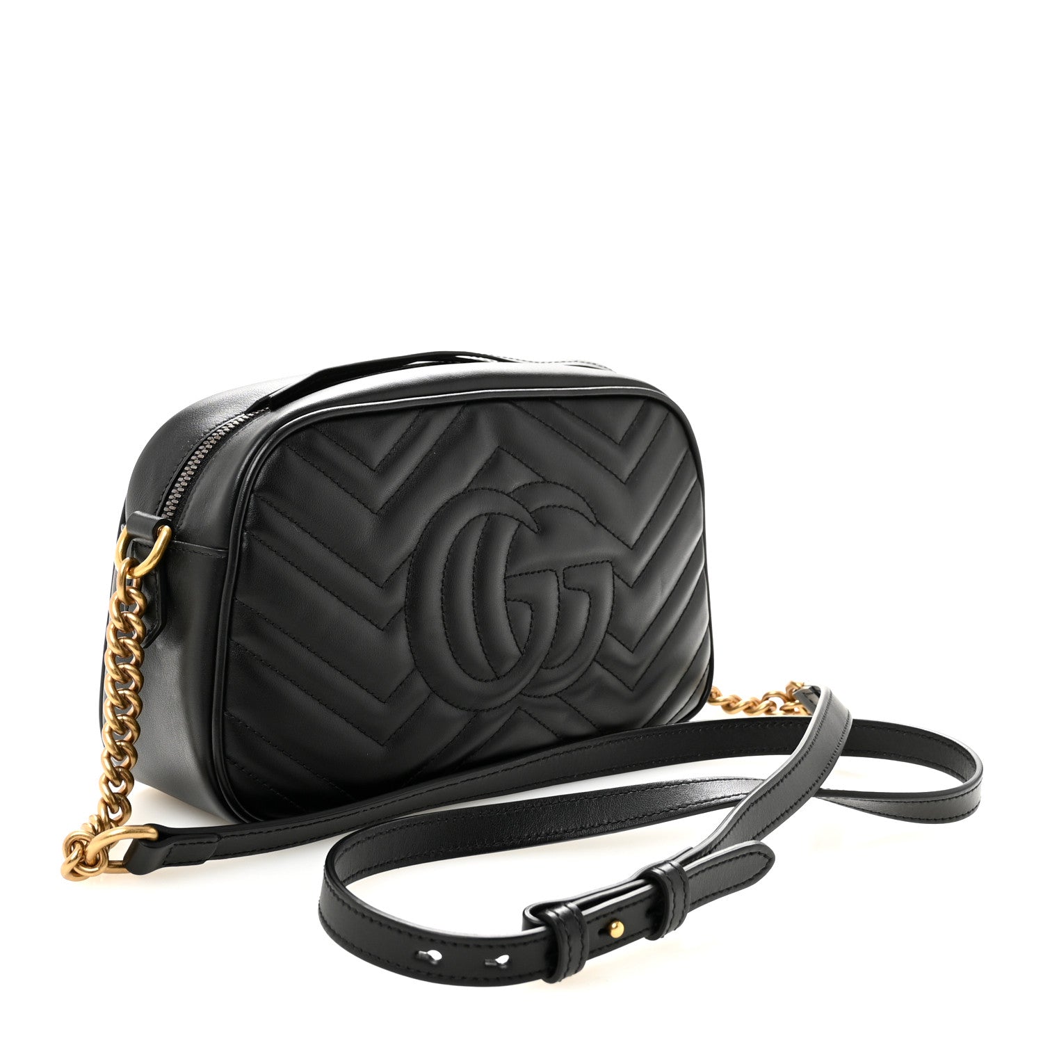Calfskin Matelasse Small GG Marmont Chain Shoulder Bag Black