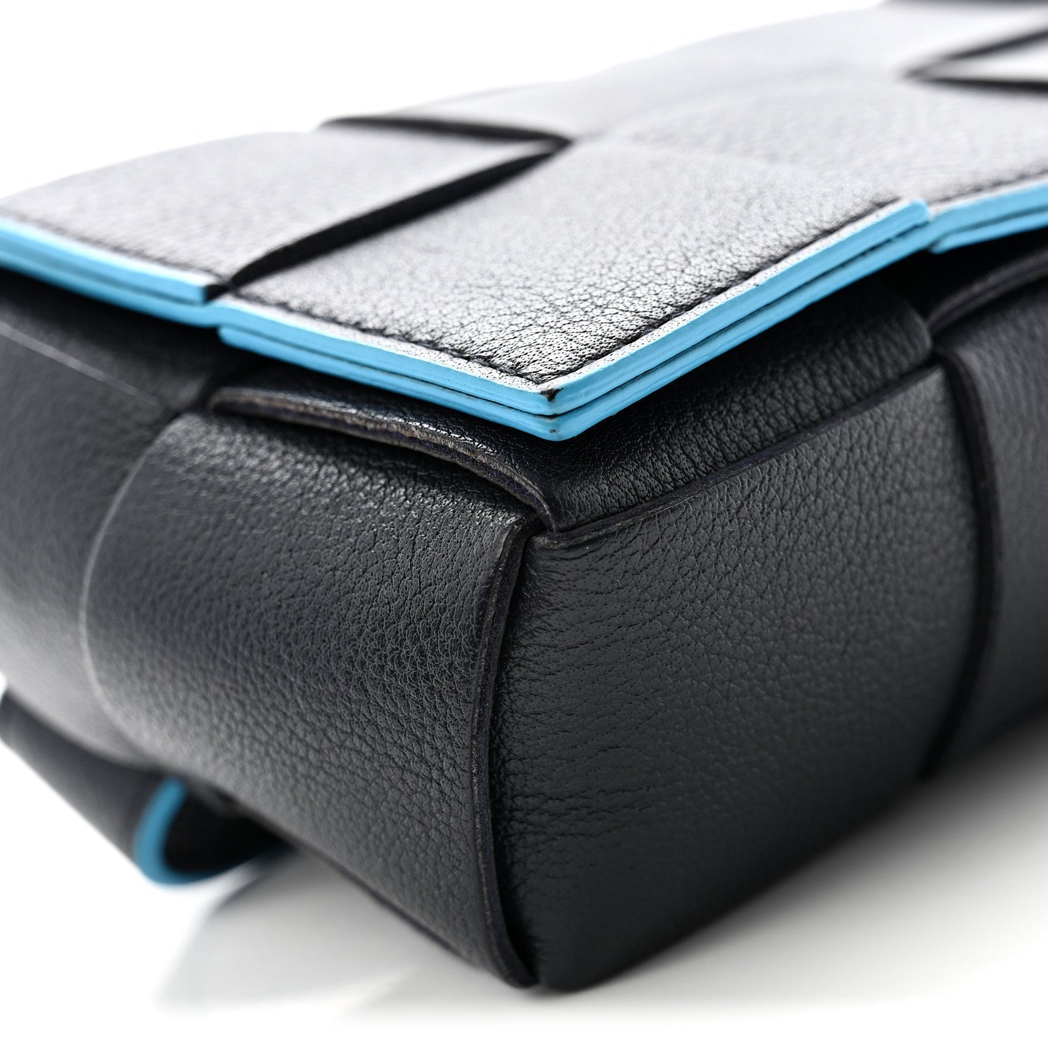 Grained Calfskin Intrecciato Cassette Belt Bag Deep Blue Pool