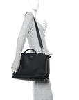 Cuoio Romano Selleria Vitello Grace Glazed Fabric FF 1974 Large Peekaboo Iconic Essential Satchel Black