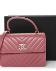 Lambskin Chevron Quilted Small Trendy CC Dual Handle Flap Bag Rosewood
