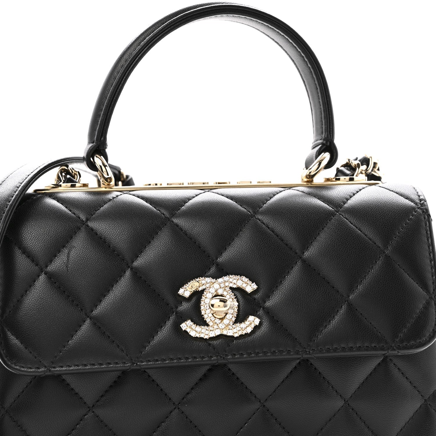 Lambskin Crystal Quilted Mini Trendy CC Dual Handle Flap Bag Black