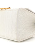 Calfskin Crocodile Embossed Small Hourglass Top Handle Bag White