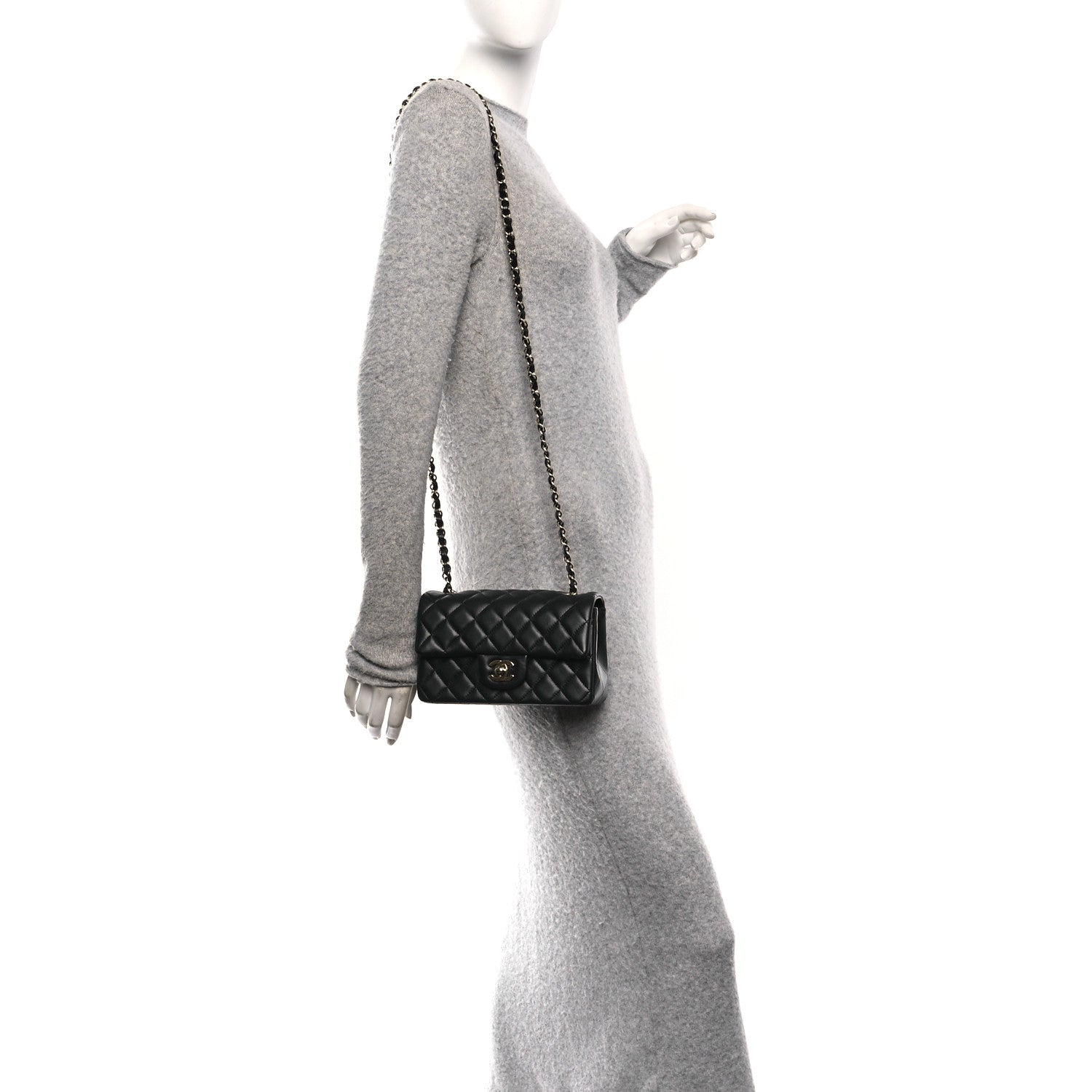 Lambskin Quilted Mini Rectangular Flap Black