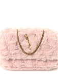Faux Fur Quilted Virtus V Mini Chain Flap Shoulder Bag English Rose