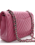 Caviar Chevron Quilted Medium Double Flap Pink