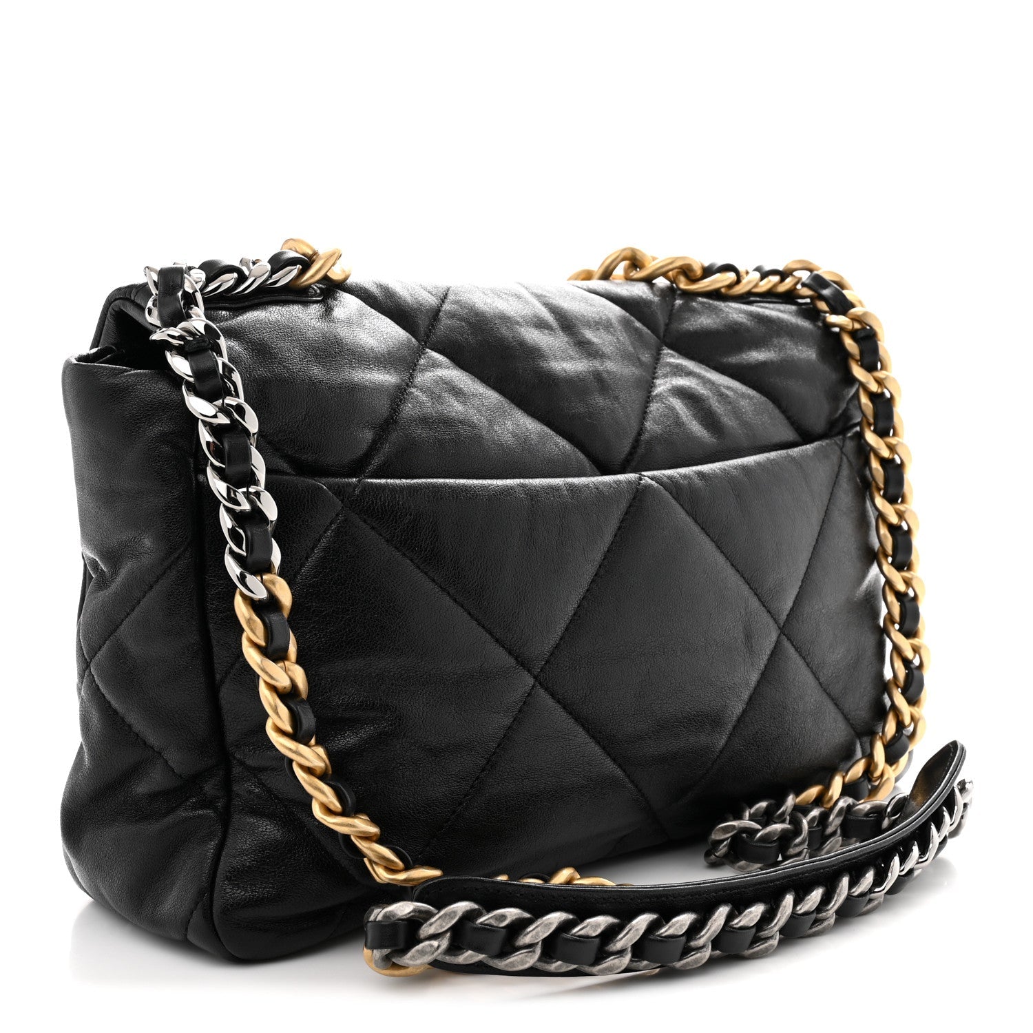 Goatskin Quilted Large CHNL 19 Flap Black
