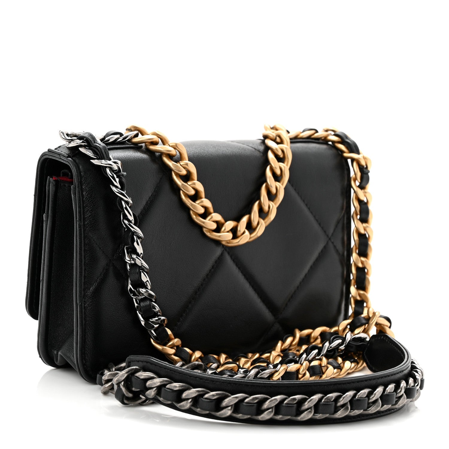 Lambskin Quilted CHNL 19 Wallet On Chain WOC Black