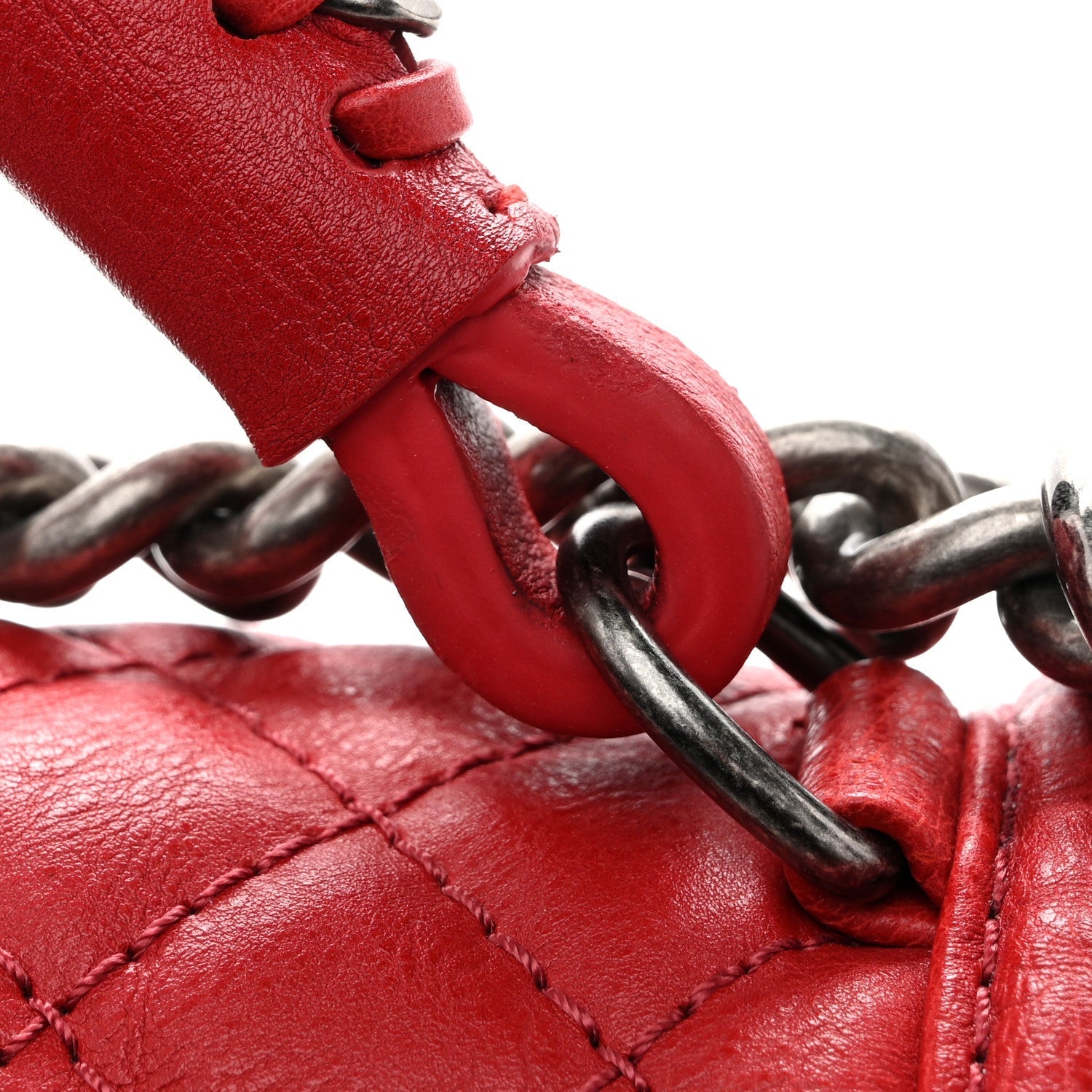 Calfskin Quilted Medium Top Handle Boy Flap Red