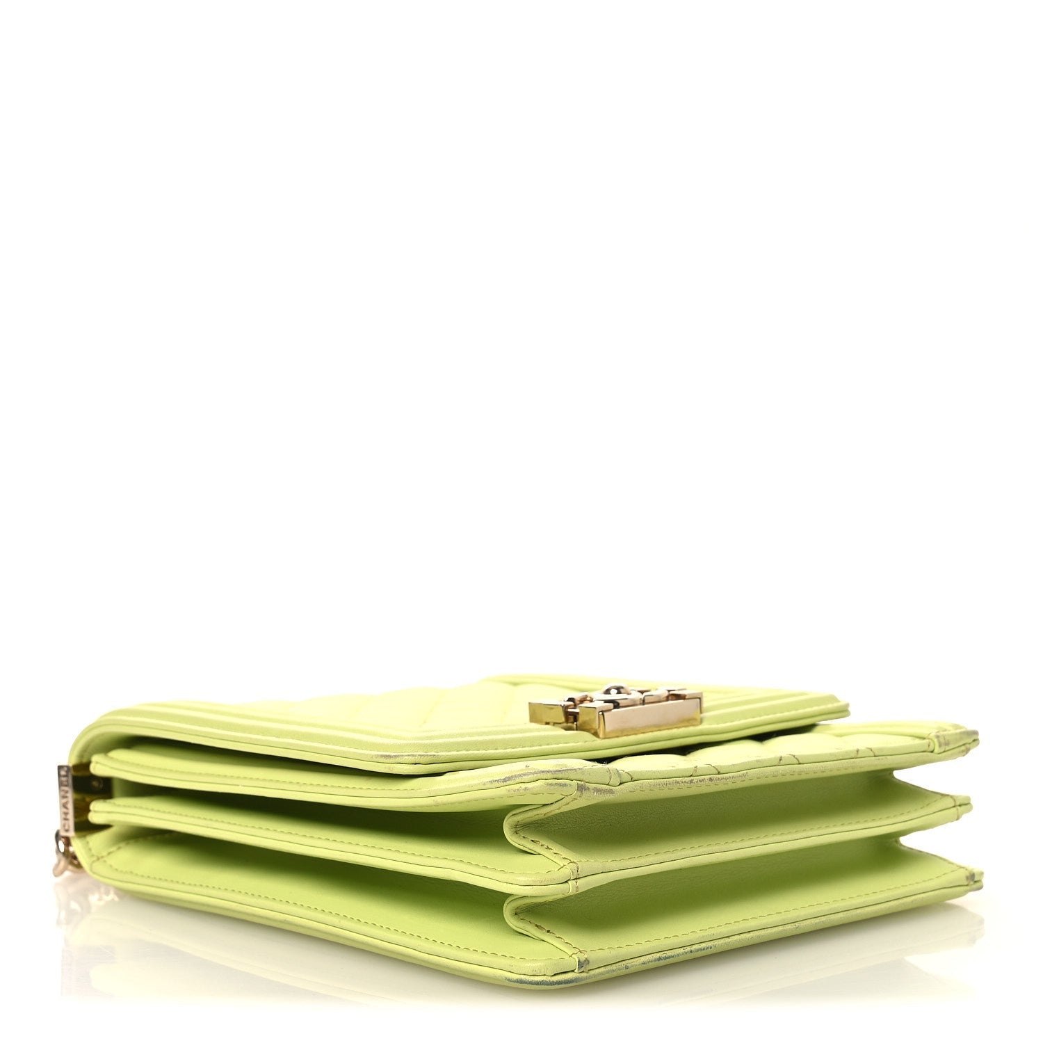 Calfskin Quilted North South Boy Flap Light Green