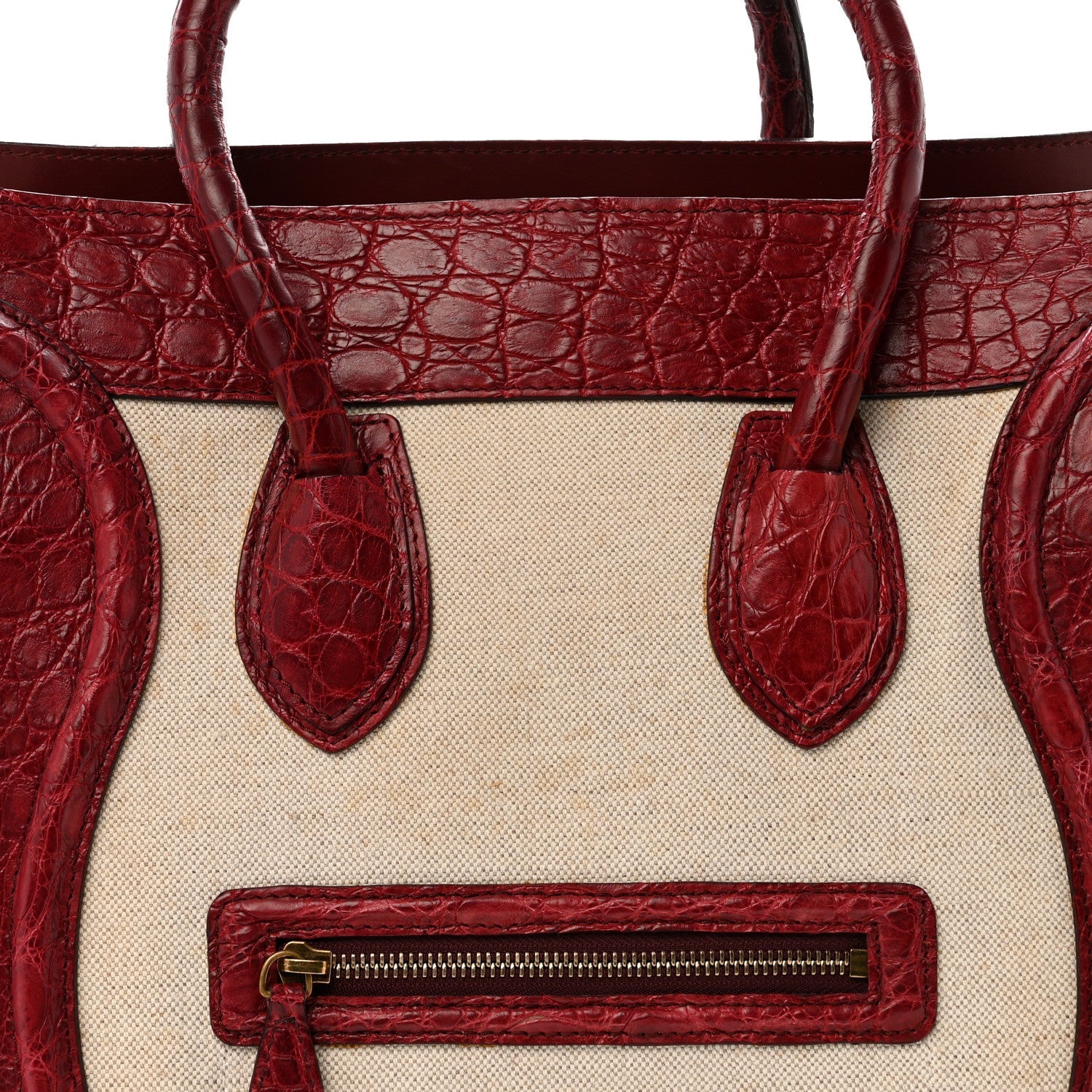 Canvas Crocodile Embossed Bi-Color Mini Luggage Beige Red