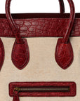 Canvas Crocodile Embossed Bi-Color Mini Luggage Beige Red