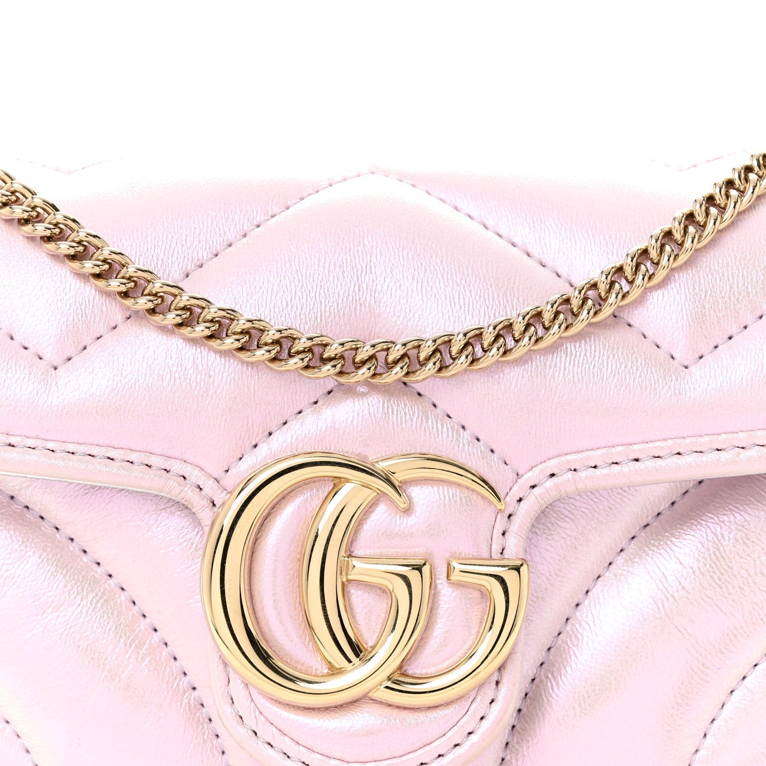 Iridescent Nappa Chevron Matelasse Super Mini GG Marmont Shoulder Bag Iridescent Escape Pink