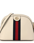 Textured Dollar Calfskin Web Small Ophidia Dome Shoulder Bag Mystic White