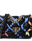 Lambskin Printed Fabric Medium CHNL 19 Flap Black Multicolor