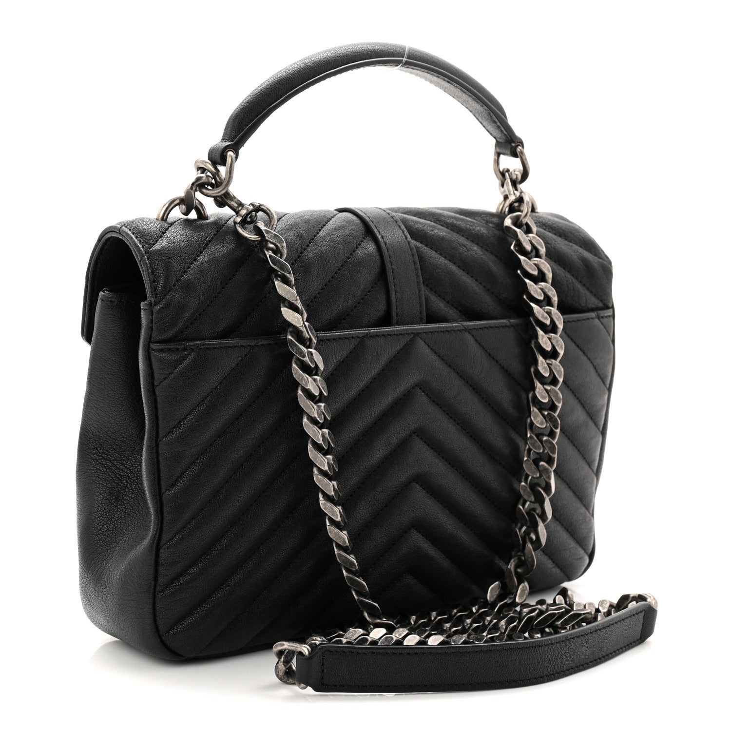 Sheepskin Matelasse Chevron Monogram Medium College Bag Black