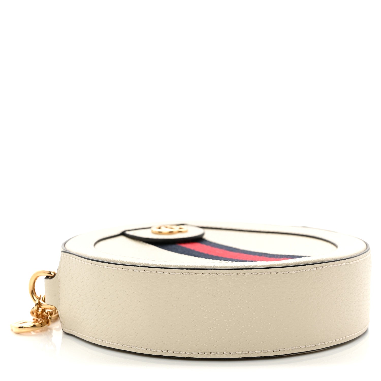 Textured Calfskin Web Mini Ophidia Round Shoulder Bag Mystic White