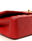 Lambskin Quilted Medium Double Flap Red