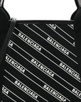 Cotton Canvas Calfskin Logo Print Navy Cabas XS Black White