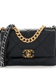 Goatskin Quilted Medium CHNL 19 Flap Navy Blue