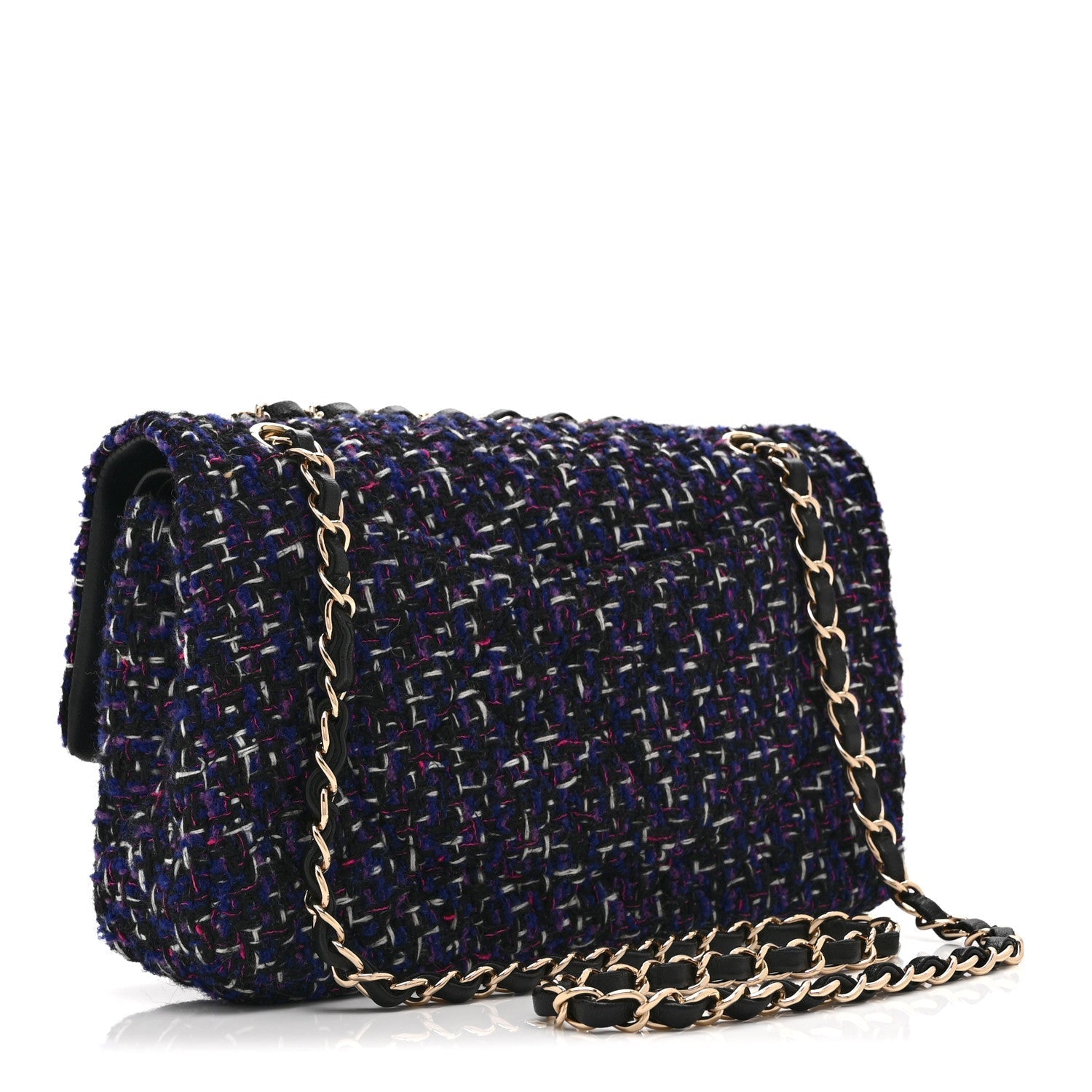 Tweed Quilted Medium Double Flap Dark Purple