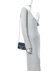Vintage Effect Calfskin Matelasse Diagonal Super Mini Torchon GG Marmont Shoulder Bag Blue Agata Mystic White