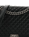 Calfskin Quilted Large Boy Flap Black