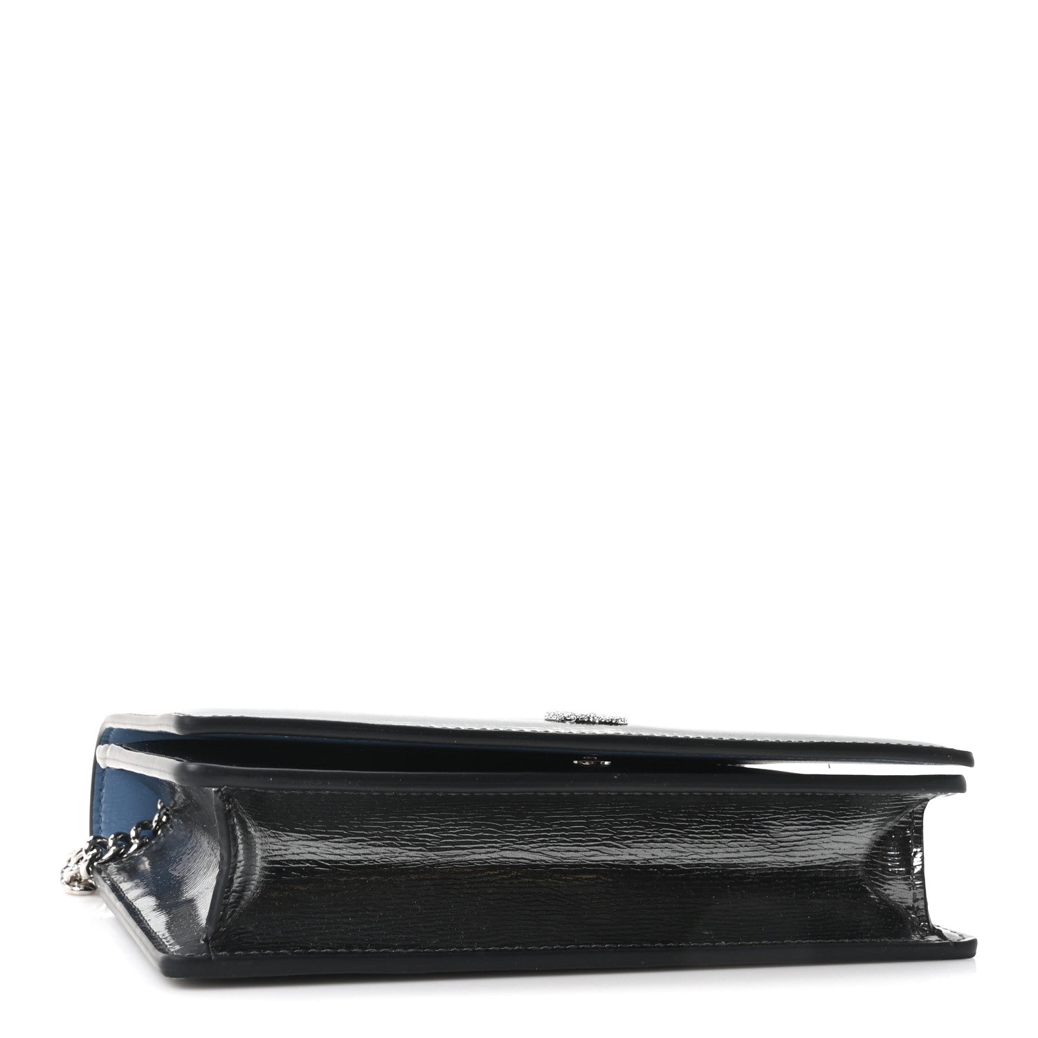 Textured Patent Bi-color GG Marmont Wallet on Chain  Silver Blue
