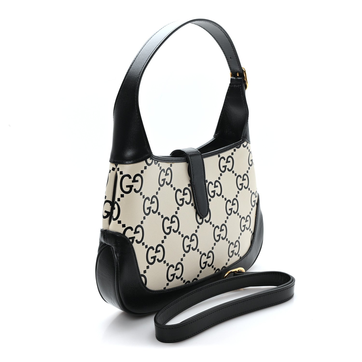 Azalea Calfskin GG Monogram Bi-Color Debossed Small Jackie 1961 Hobo Mystic White Black